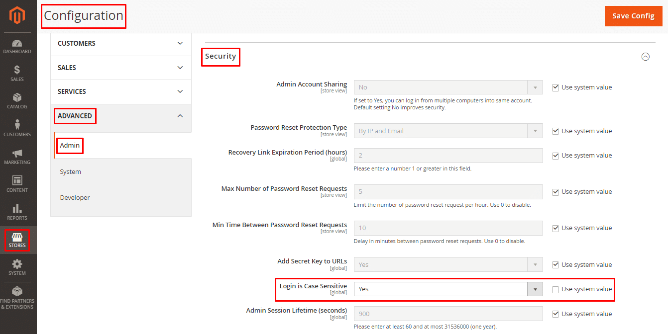 case sensitive admin login